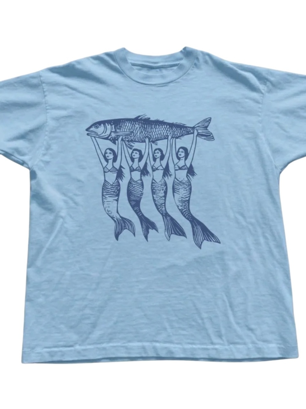 Light Blue Mermaid Fish Graphic T-Shirt - Brand Not Specified